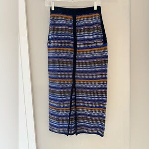 Blue Stripe Knit Midi Skirt